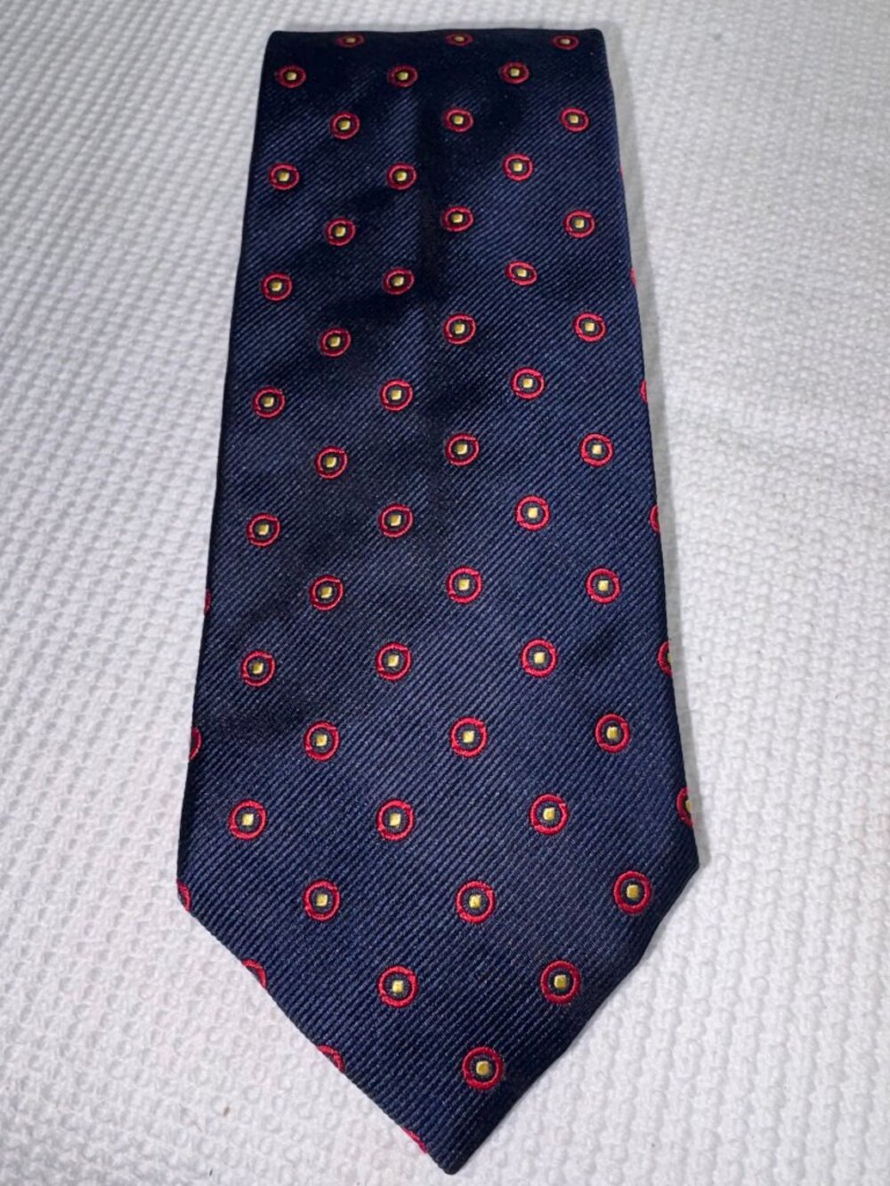 J.Crew Men's Necktie Silk Navy Blue Circle Pattern Designer